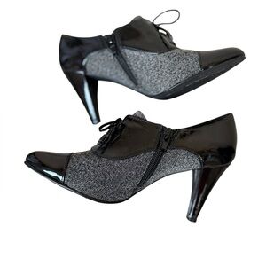 Dressbarn Black Gray Oxford Lace Up Heels Womens 6.5M Side Zip Rockabilly Punk